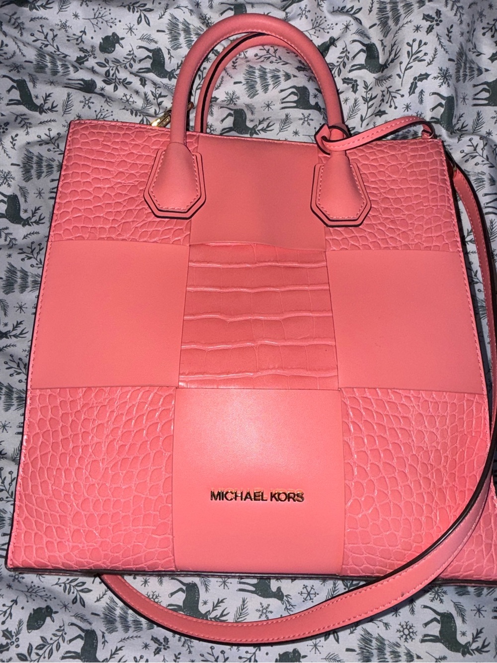 Michael Kors Coral/Pink Patchwork Satchel
